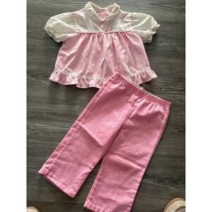 Sears Perma Prest Toddler Girl Pink Stripe Outfit Set Top Pants L